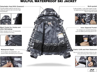 Women’S Waterproof Snow Ski Jacket Mountain Windproof Winter Coat with Detachable Hood