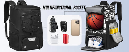 Sports Training Equipment Basketball Backpack with Separate Ball holder & Shoes Compartment Gym Backpack for Basketball Soccer
