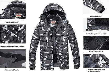 Women’S Waterproof Snow Ski Jacket Mountain Windproof Winter Coat with Detachable Hood